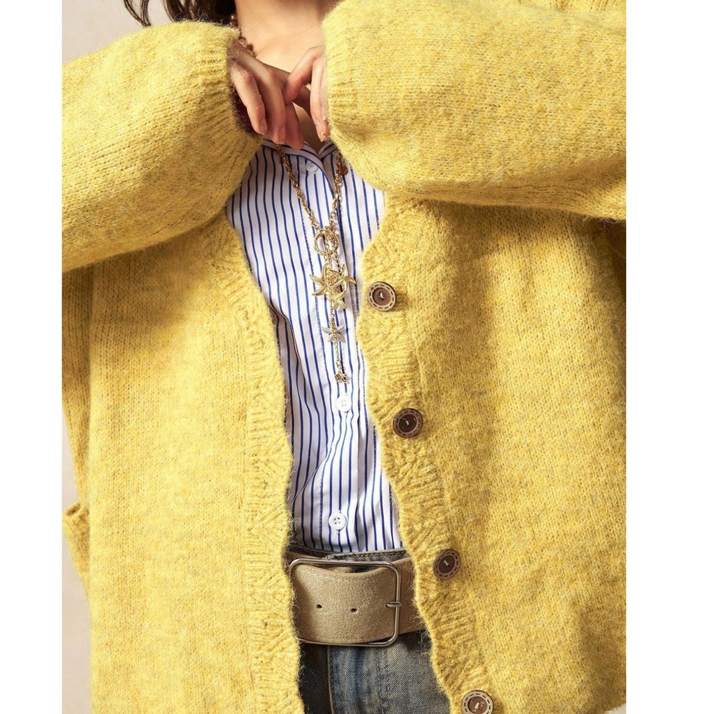 Solid Yellow Knit Button Down Oversized Cardigan - image 5